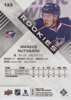 2016-17 SP Game Used - Rainbow Player Age #133 Markus Nutivaara Back
