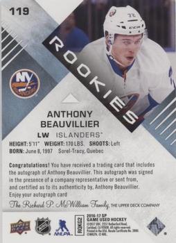 2016-17 SP Game Used - Blue Autographs #119 Anthony Beauvillier Back