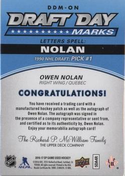 2016-17 SP Game Used - Draft Day Marks Manufactured Letters #DDM-ON Owen Nolan Back