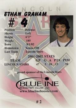 2002-03 Blueline Booster Club Lincoln Stars (USHL) #2 Ethan Graham Back