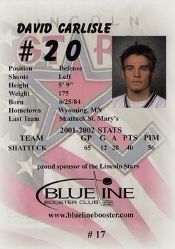2002-03 Blueline Booster Club Lincoln Stars (USHL) #17 David Carlisle Back