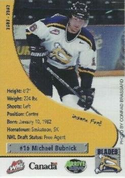 2002-03 Saskatoon Blades (WHL) #18 Michael Bubnick Front