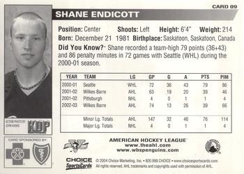 2003-04 Choice Wilkes-Barre/Scranton Penguins (AHL) #9 Shane Endicott Back