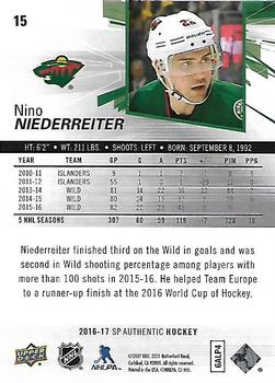 2016-17 SP Authentic #15 Nino Niederreiter Back