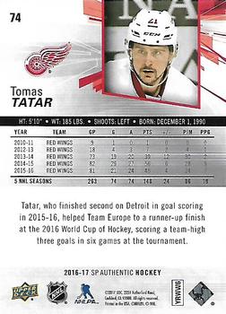 2016-17 SP Authentic #74 Tomas Tatar Back