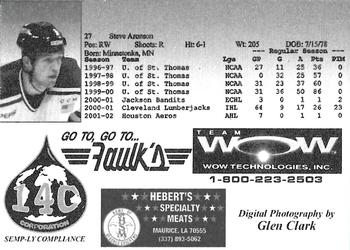 2001-02 Louisiana IceGators (ECHL) #NNO Steve Aronson Back