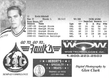 2001-02 Louisiana IceGators (ECHL) #NNO Kevin Mitchell Back