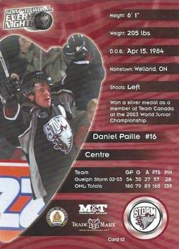 2003-04 M&T Printing Guelph Storm (OHL) #12 Daniel Paille Back