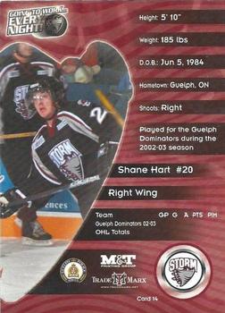 2003-04 M&T Printing Guelph Storm (OHL) #14 Shane Hart Back