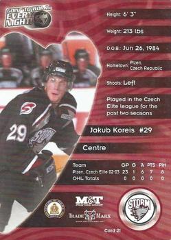 2003-04 M&T Printing Guelph Storm (OHL) #21 Jakub Koreis Back
