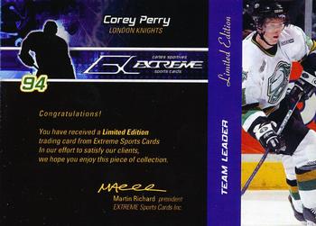 2003-04 Extreme London Knights (OHL) #NNO Corey Perry Back