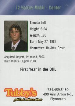 2003-04 Plymouth Whalers (OHL) #14 Vaclav Meidl Back