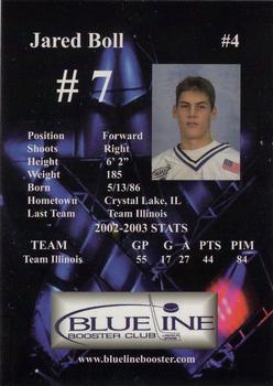 2003-04 Blueline Booster Club Lincoln Stars (USHL) #4 Jared Boll Back