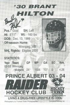 2003-04 Prince Albert Raiders (WHL) #NNO Brant Hilton Back