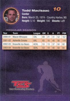 2004-05 Knoxville Ice Bears (SPHL) #NNO Todd MacIsaac Back