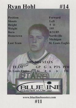 2004-05 Blueline Booster Club Lincoln Stars (USHL) #11 Ryan Hohl Back