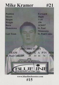 2004-05 Blueline Booster Club Lincoln Stars (USHL) #15 Mike Kramer Back