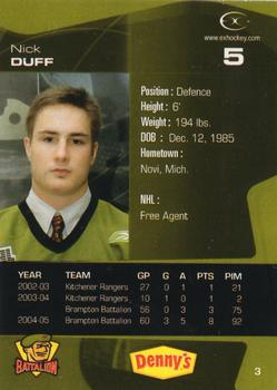 2005-06 Extreme Brampton Battalion (OHL) #3 Nick Duff Back