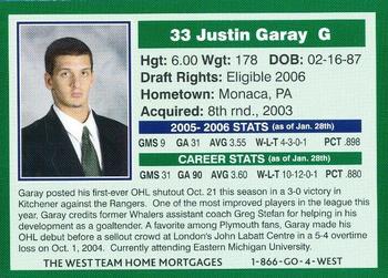 2005-06 Plymouth Whalers (OHL) #B-02 Justin Garay Back