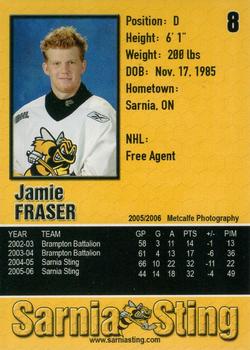 2005-06 Sarnia Sting (OHL) #8 Jamie Fraser Back