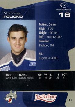 2005-06 Extreme Sudbury Wolves OHL #11 Nick Foligno Back