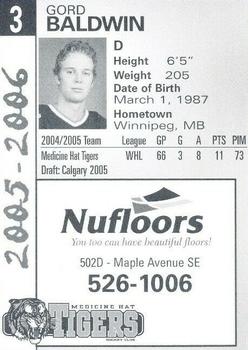 2005-06 Medicine Hat Tigers (WHL) #NNO Gord Baldwin Back