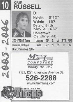 2005-06 Medicine Hat Tigers (WHL) #NNO Kris Russell Back