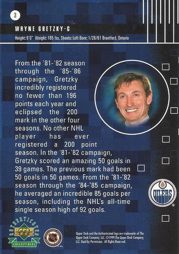 1999 Upper Deck Authenticated Wayne Gretzky Dynamics 3x5 #3 Wayne Gretzky Back