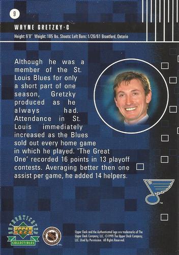 1999 Upper Deck Authenticated Wayne Gretzky Dynamics 3x5 #9 Wayne Gretzky Back