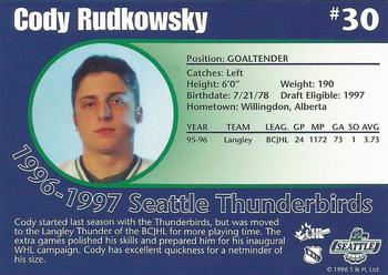 1996-97 Seattle Thunderbirds (WHL) #NNO Cody Rudkowsky Back