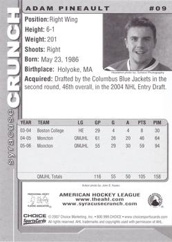 2006-07 Choice Syracuse Crunch (AHL) #09 Adam Pineault Back