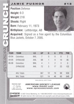 2006-07 Choice Syracuse Crunch (AHL) #18 Jamie Pushor Back