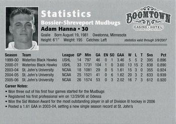2006-07 Bossier-Shreveport Mudbugs (CHL) #NNO Adam Hanna Back