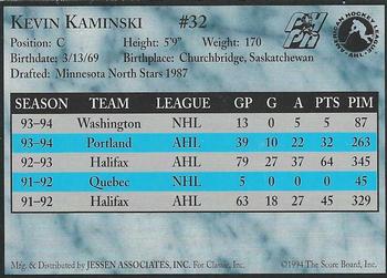 1994-95 Classic Portland Pirates (AHL) #NNO Kevin Kaminski Back