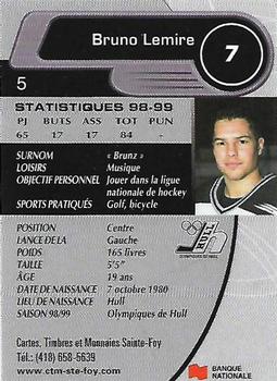 1999-00 Cartes, Timbres et Monnaies Sainte-Foy Hull Olympiques (QMJHL) #5 Bruno Lemire Back