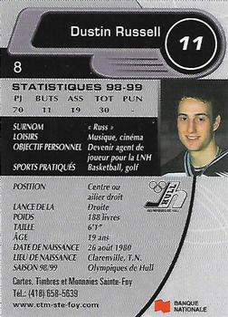 1999-00 Cartes, Timbres et Monnaies Sainte-Foy Hull Olympiques (QMJHL) #8 Dustin Russell Back