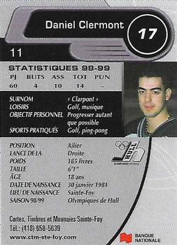 1999-00 Cartes, Timbres et Monnaies Sainte-Foy Hull Olympiques (QMJHL) #11 Daniel Clermont Back