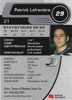 1999-00 Cartes, Timbres et Monnaies Sainte-Foy Hull Olympiques (QMJHL) #21 Patrick Lafreniere Back
