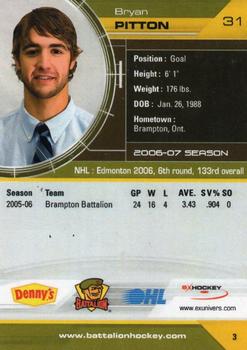 2006-07 Extreme Brampton Battalion (OHL) #3 Bryan Pitton Back