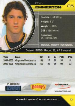 2006-07 Extreme Kingston Frontenacs (OHL) #13 Cory Emmerton Back