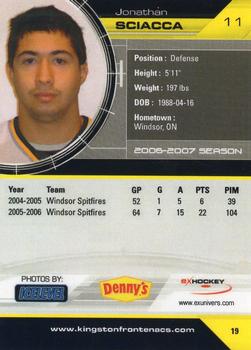 2006-07 Extreme Kingston Frontenacs (OHL) #19 Jonathan Sciacca Back