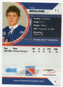 2006-07 Extreme Kitchener Rangers (OHL) #3 Nick Spaling Back