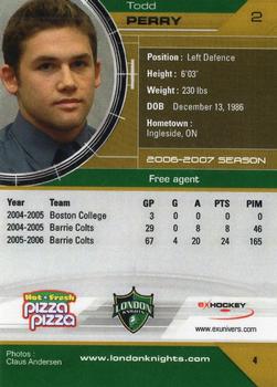 2006-07 Extreme London Knights (OHL) #4 Todd Perry Back