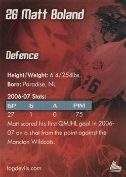 2006-07 St. John's Fog Devils (QMJHL) #4 Matt Boland Back