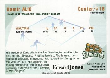 2006-07 Grandstand Everett Silvertips (WHL) #NNO Damir Alic Back