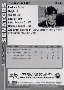 2007-08 Choice Binghamton Senators (AHL) #2 Cody Bass Back