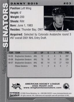 2007-08 Choice Binghamton Senators (AHL) #3 Danny Bois Back