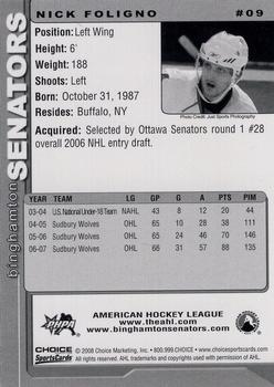 2007-08 Choice Binghamton Senators (AHL) #9 Nick Foligno Back