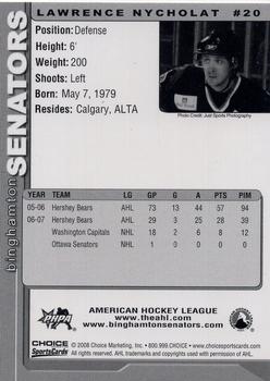 2007-08 Choice Binghamton Senators (AHL) #20 Lawrence Nycholat Back