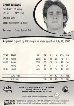 2007-08 Choice Wilkes-Barre/Scranton Penguins (AHL) #20 Chris Minard Back